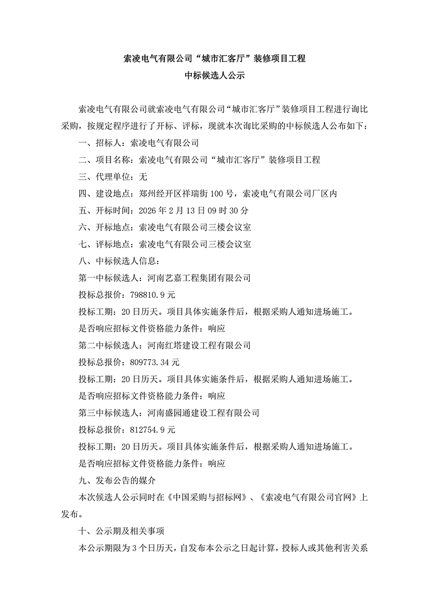 乐投网页版登录入口“城市汇客厅”装修项目工程 中标候选人公示